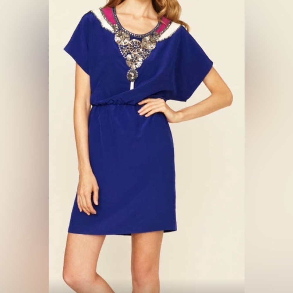 TRINA TURK Embellished Royal Blue Women's Silk Dress